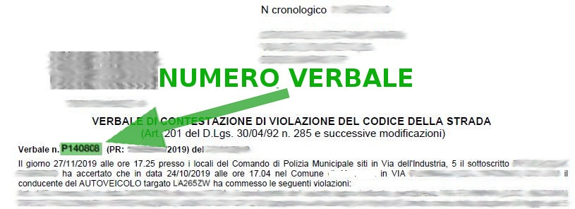 Immagine che descrive come recuperare il numero verbale