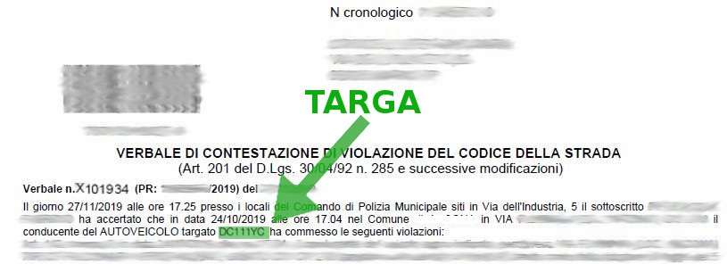 Immagine che descrive come recuperare la targa